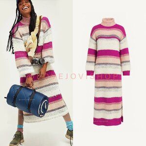 Bohemian | NWT! Free People Mohair Knit Sweater Dress | Cozy Raspberry & Peach